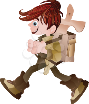 Royalty Free Clipart Image of a Boy With His Backpack