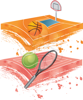 Royalty Free Clipart Image of a Basketball Court and a Tennis Court