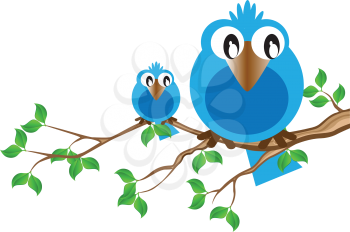 Royalty Free Clipart Image of a Two Birdies on a Branch