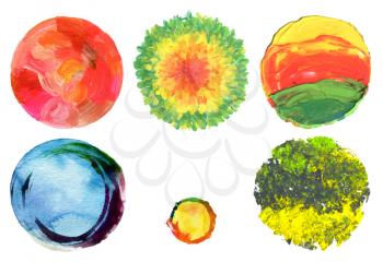 Abstract circle acrylic and watercolor painted design elements.