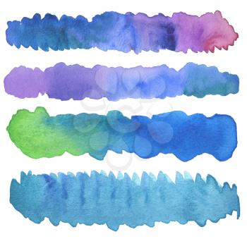 Set of watercolor brush strokes. Isolated on white.