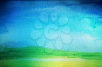 Abstract watercolor hand painted landscape background. Textured paper.