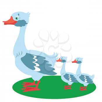 Royalty Free Clipart Image of a Mother Goose and Two Babies