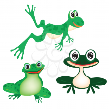 Royalty Free Clipart Image of Three Cartoon Frogs