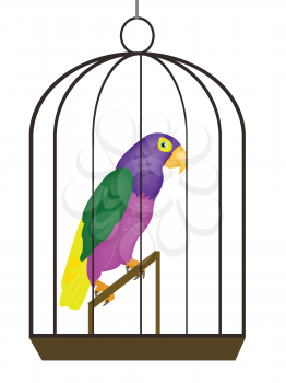 Royalty Free Clipart Image of a Tropical Bird in a Cage