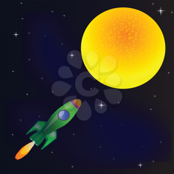 Royalty Free Clipart Image of a Rocket to the Moon
