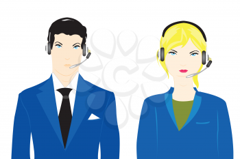 Royalty Free Clipart Image of a Man and Woman Wearing Headsets