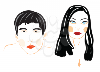 Royalty Free Clipart Image of a Male and a Female Face