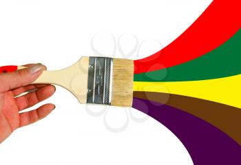 Rainbow brush. Abstract background. Hand with tassel