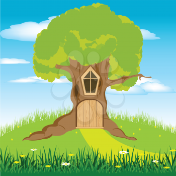 Illustration of a little door in a tree hollow