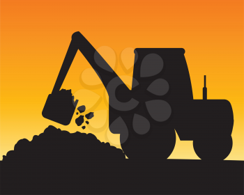 Silhouette of the excavator digging ground.Vector illustration