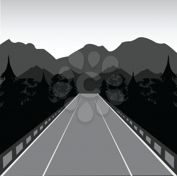 The Car road in mountain and wood.Vector illustration