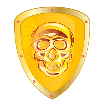 Yellow shield decorated by human skull and jewels