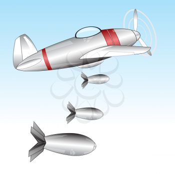 The Warplane throws the bombs.Vector illustration of the plane