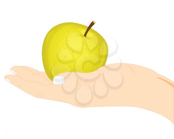 Ripe apple in hand of the person on white background