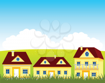 Much rural houses on year glade.Vector illustration