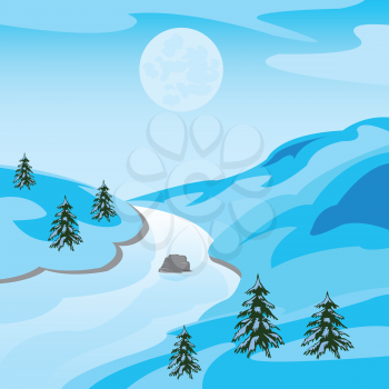 The Mountain landscape with river and snow.Vector illustration