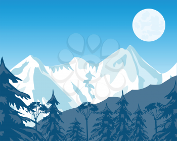 Vector illustration of the high mountains covered by snow