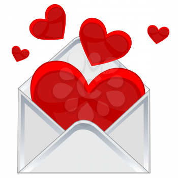 Red heart in open envelope on white background is insulated