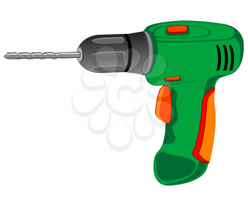 Worker tools electric drill on white background is insulated