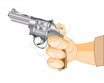 Weapon in hand of the person on white background is insulated