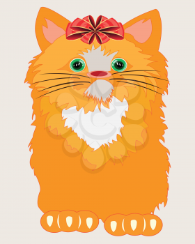 The Nice redhead kitty with red bow on head.Vector illustration