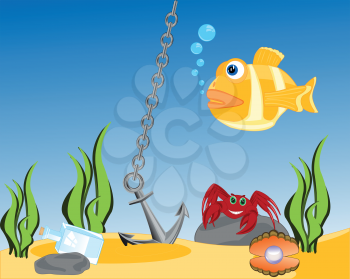 The Bottom of the ocean with sea inhabitant.Vector illustration