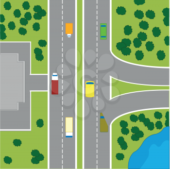 The Plan to terrain with car road and building.Vector illustration