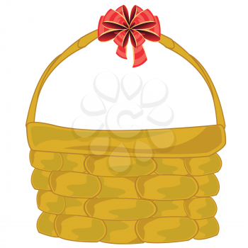 Basket braided with red bow on white background