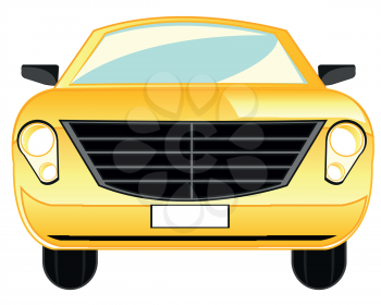 Yellow passenger car on white background is insulated