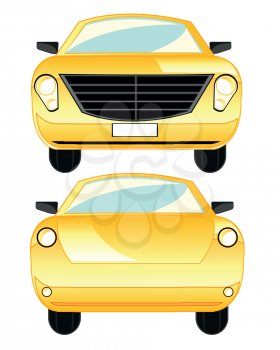 The Yellow passenger car type frontal and behind.Vector illustration