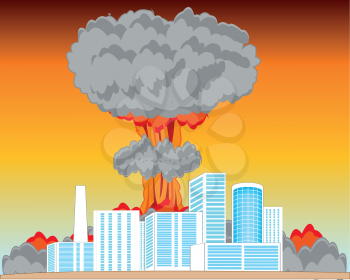 The City and atomic blast in big power.Vector illustration