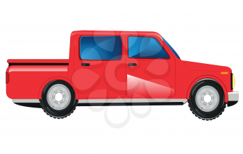 Red passenger car with basket on white background