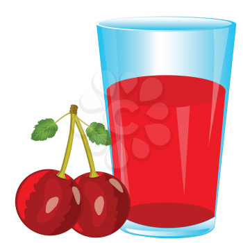 Glass of juice and berry cherry on white background is insulated