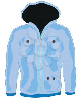 Upper cloth blue hooded jacket on white background