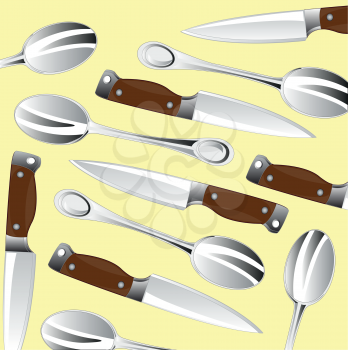 Pattern from knifes and spoon on light background