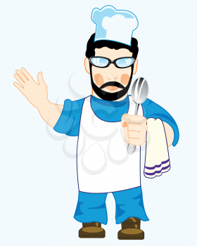 Vector illustration of the cook in robe and spoon in hand