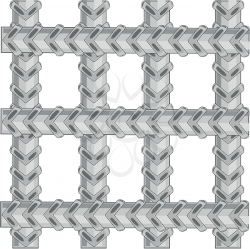 Lattice from metallic twig of armature on white background