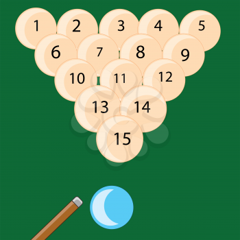 The Play billiards and balls with cue.Vector illustration