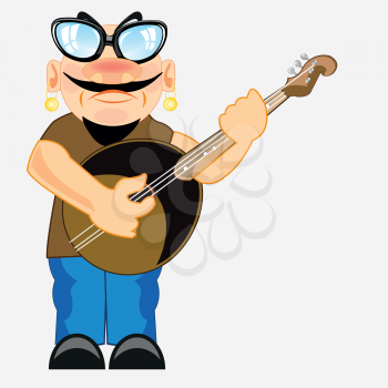 Man musician plays on dombra on white background