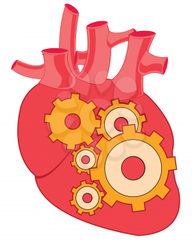 Cartoon heart person with mechanism on white background is insulated