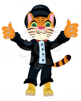 Cartoon animal tiger in fashionable suit and shoe