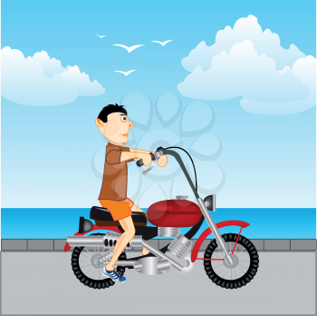 Persons on motorcycle goes beside seeshore.Vector illustration