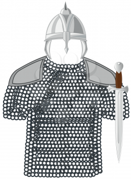 Vector illustration chain mail and send with mosque of the medieval warrior