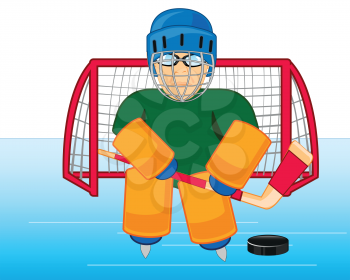 Goalkeeper hockey on winch in defensive equipment and send