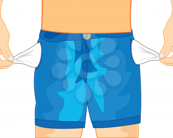 Vector illustration of the person in shorts showing empty pockets