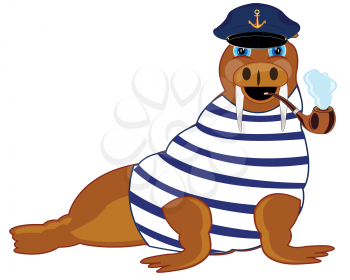 Cartoon animal walrus in form of the sea captain