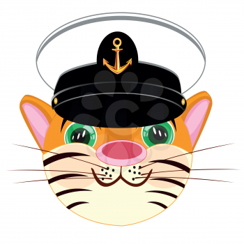 Cartoon animal tiger in service cap of the captain on white background