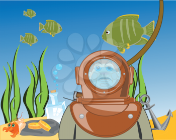 Diver on day of the ocean.Vector illustration