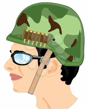 Vector illustration of the portrait of the soldier in defensive helmet